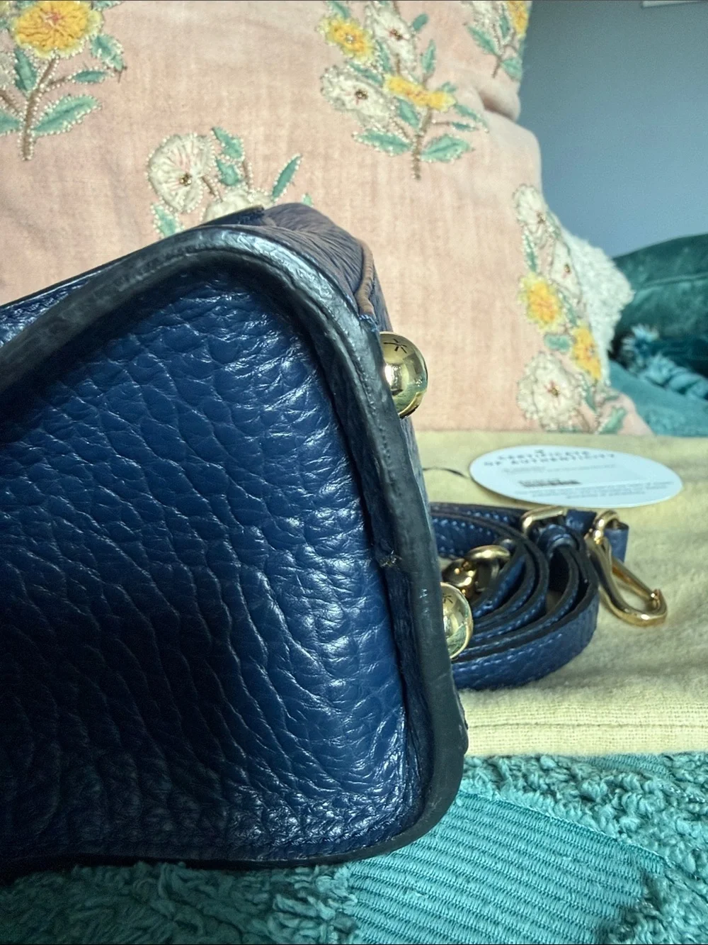 Burberry Navy Textured Leather Mini Satchel with Gold Hardware